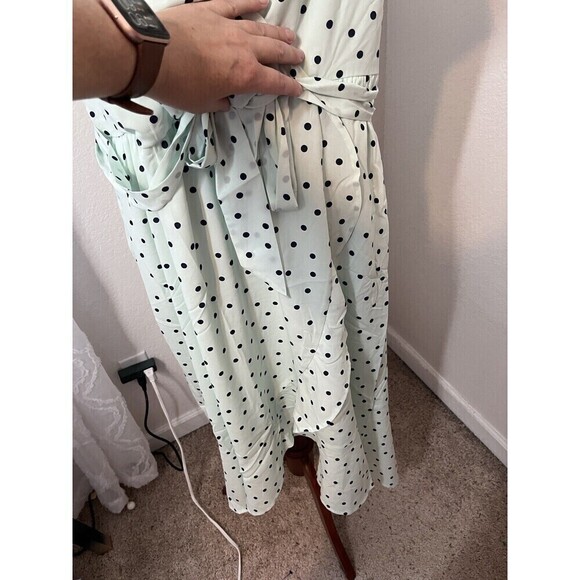 NWT Lane Bryant Faux Wrap Dress Size 16 Polka Dot Flirty Blue Midi Ruffle $90 - Picture 4 of 11